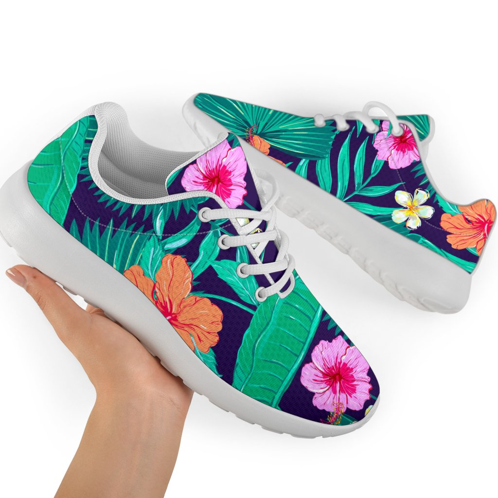 Teal Hawaiian Leaf Flower Pattern Print Sport Shoes GearFrost