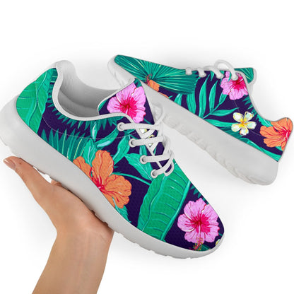 Teal Hawaiian Leaf Flower Pattern Print Sport Shoes GearFrost