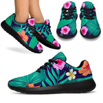 Teal Hawaiian Leaf Flower Pattern Print Sport Shoes GearFrost