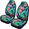 Teal Hawaiian Leaf Flower Pattern Print Universal Fit Car Seat Covers