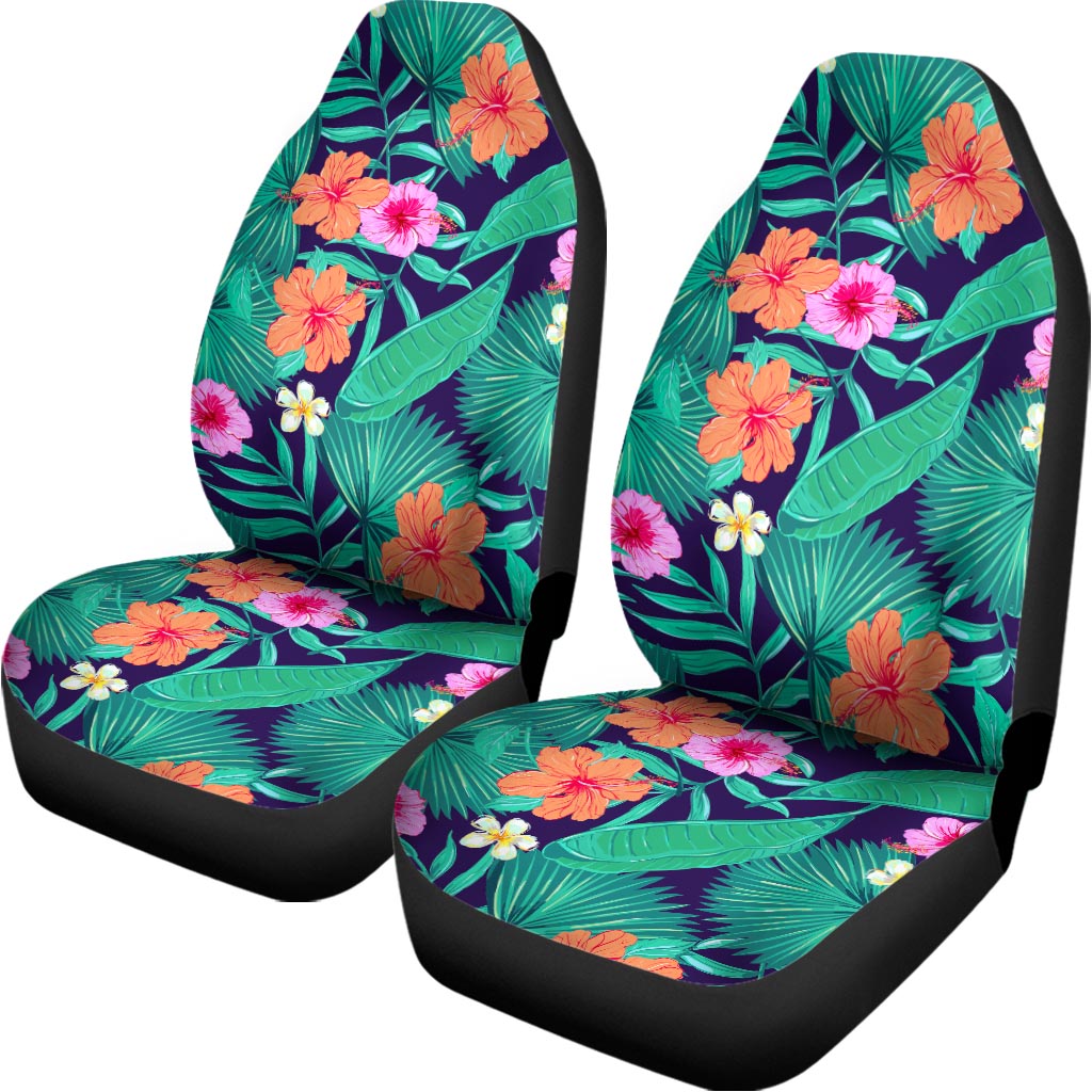 Teal Hawaiian Leaf Flower Pattern Print Universal Fit Car Seat Covers