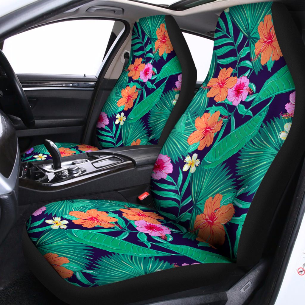 Teal Hawaiian Leaf Flower Pattern Print Universal Fit Car Seat Covers