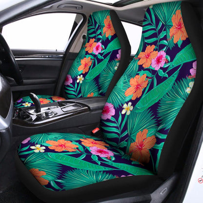 Teal Hawaiian Leaf Flower Pattern Print Universal Fit Car Seat Covers