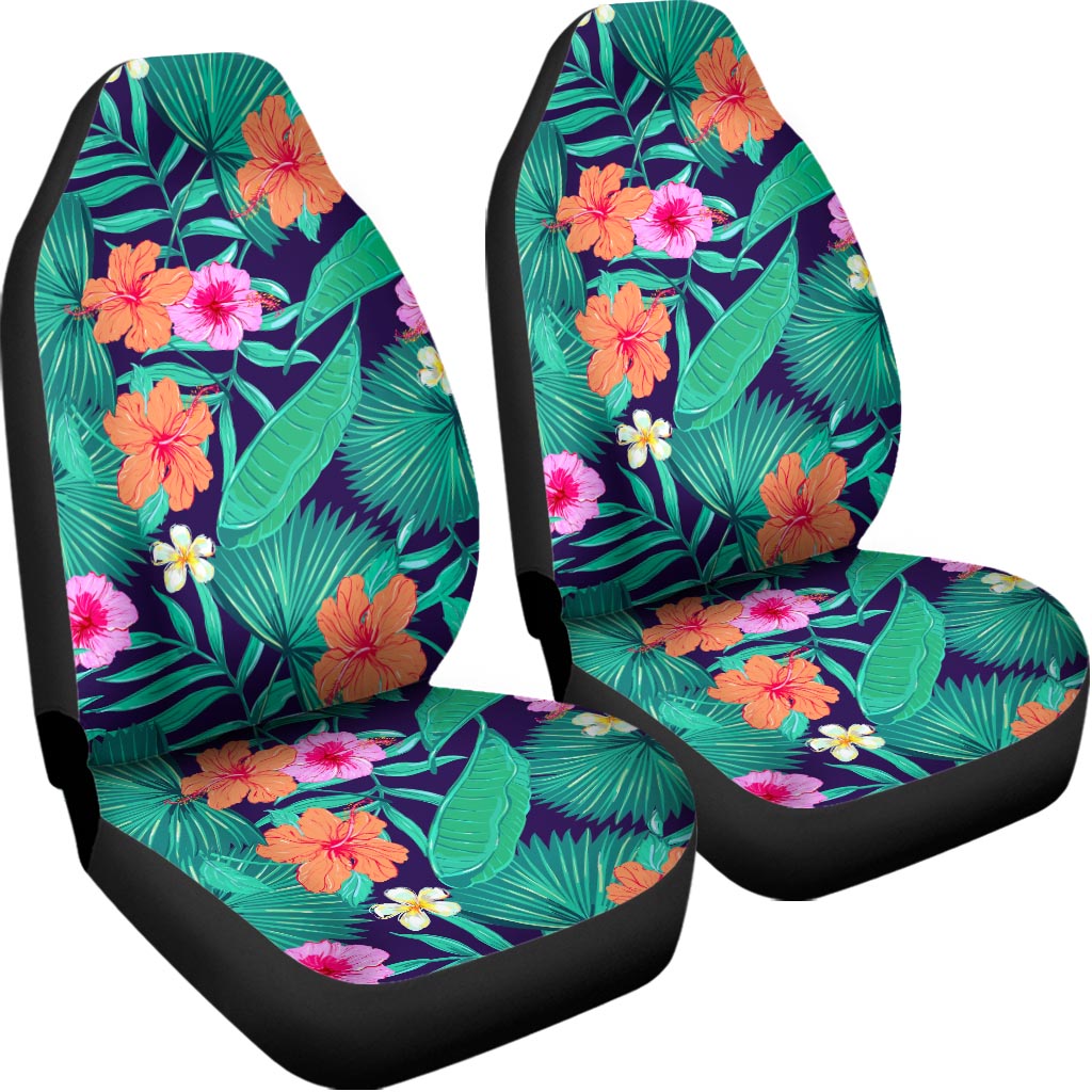 Teal Hawaiian Leaf Flower Pattern Print Universal Fit Car Seat Covers