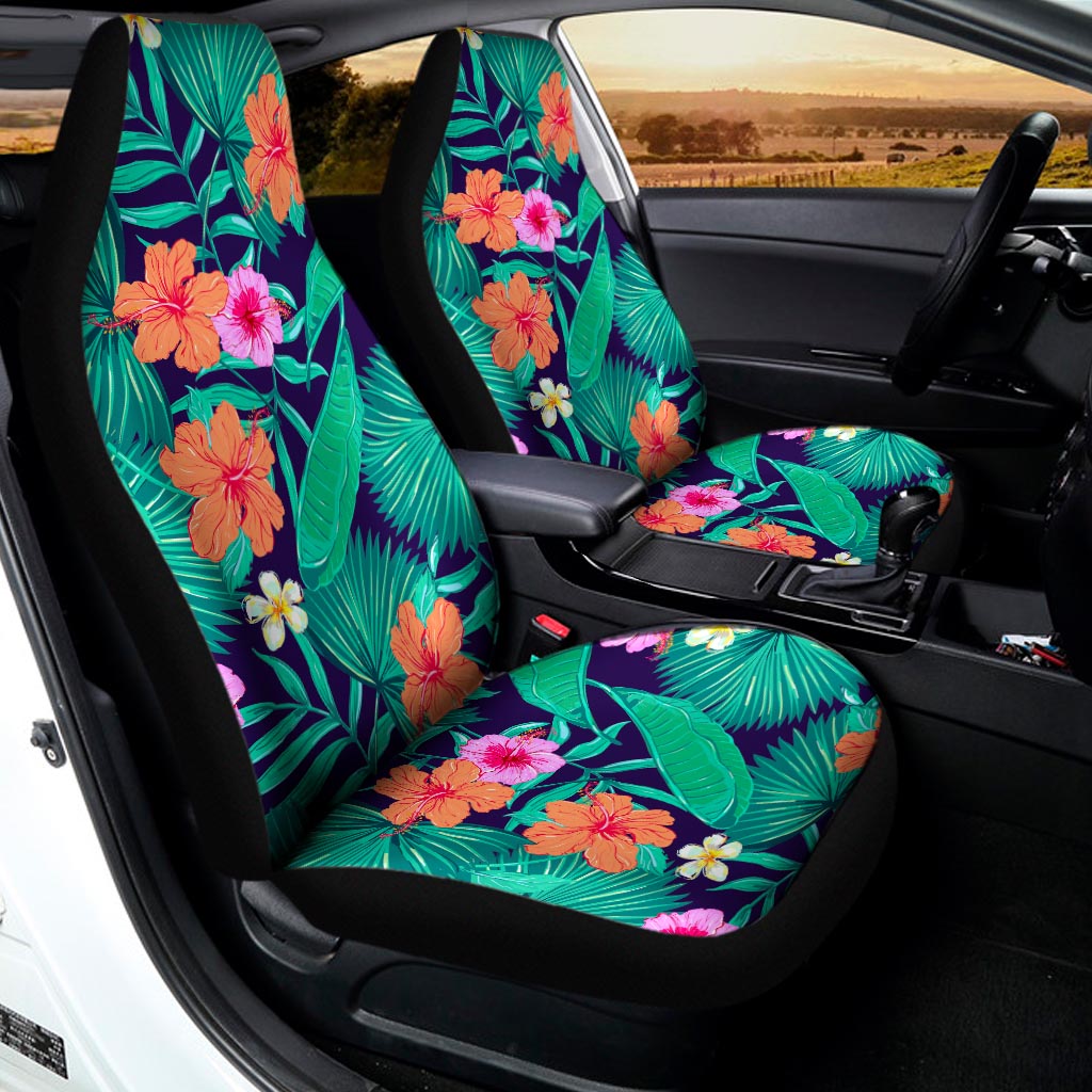 Teal Hawaiian Leaf Flower Pattern Print Universal Fit Car Seat Covers