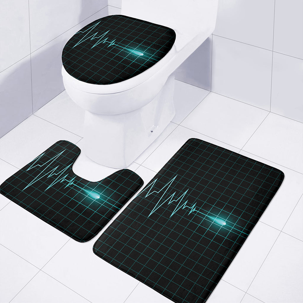 Teal Heartbeat Print 3 Piece Bath Mat Set