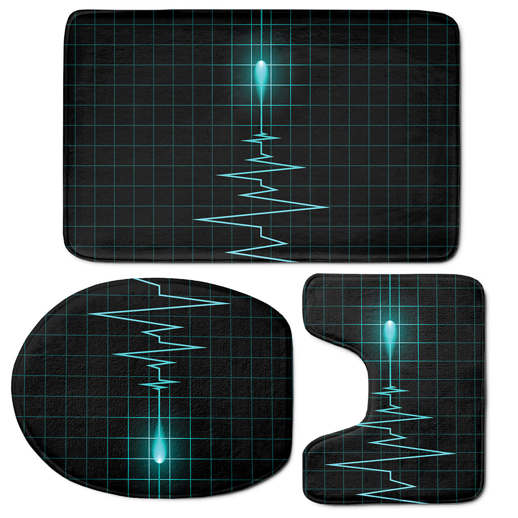 Teal Heartbeat Print 3 Piece Bath Mat Set