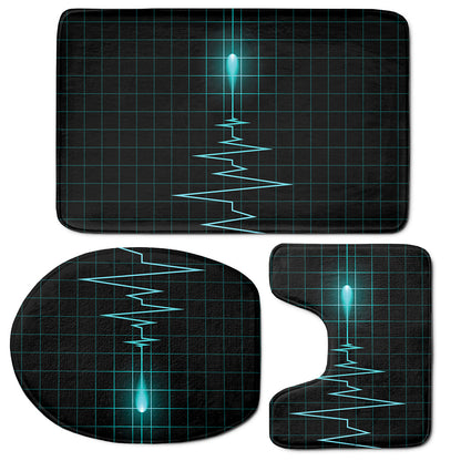 Teal Heartbeat Print 3 Piece Bath Mat Set