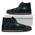 Teal Heartbeat Print Black High Top Sneakers