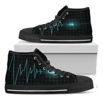 Teal Heartbeat Print Black High Top Shoes