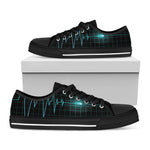 Teal Heartbeat Print Black Low Top Shoes 