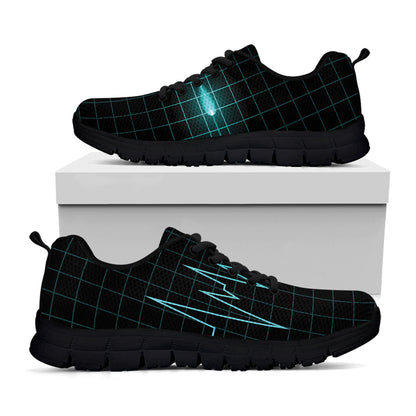 Teal Heartbeat Print Black Sneakers