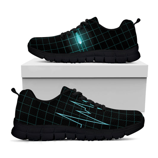Teal Heartbeat Print Black Sneakers