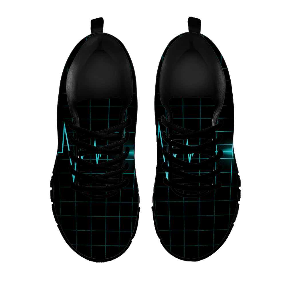 Teal Heartbeat Print Black Sneakers