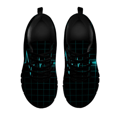 Teal Heartbeat Print Black Sneakers