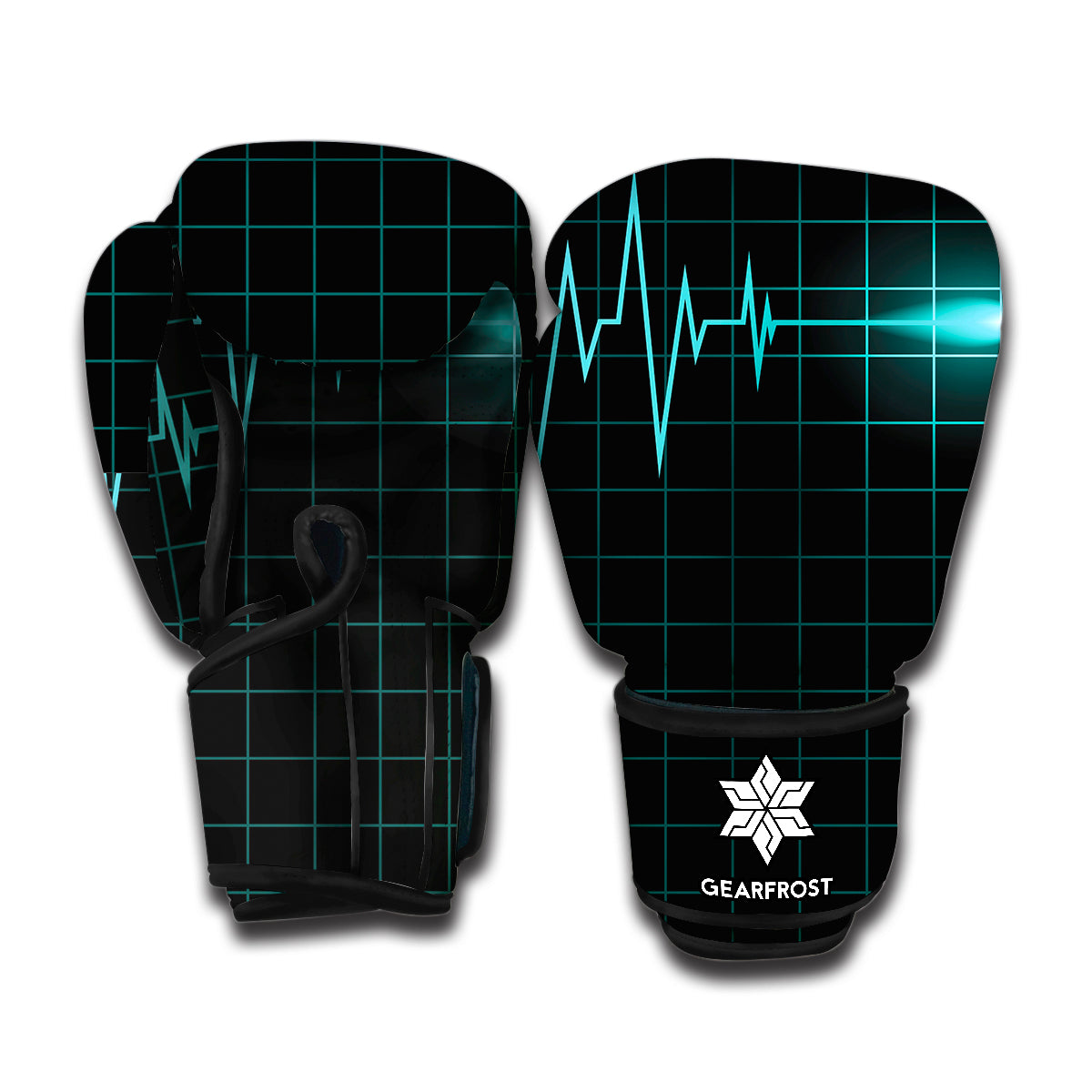 Teal Heartbeat Print Boxing Gloves