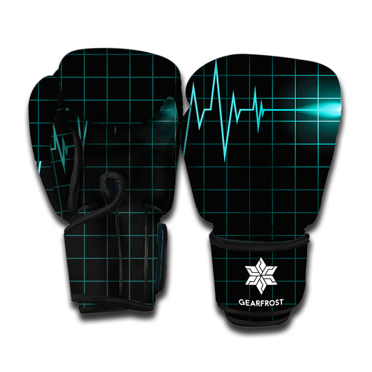 Teal Heartbeat Print Boxing Gloves