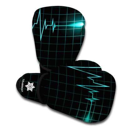Teal Heartbeat Print Boxing Gloves