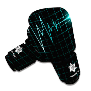 Teal Heartbeat Print Boxing Gloves