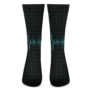 Teal Heartbeat Print Crew Socks