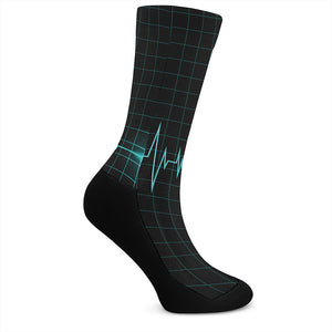 Teal Heartbeat Print Crew Socks