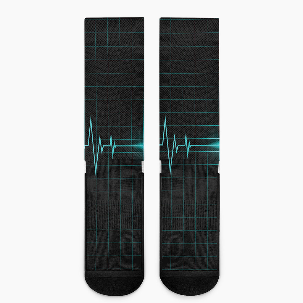 Teal Heartbeat Print Crew Socks