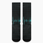 Teal Heartbeat Print Crew Socks