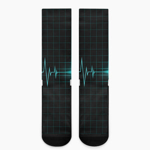 Teal Heartbeat Print Crew Socks