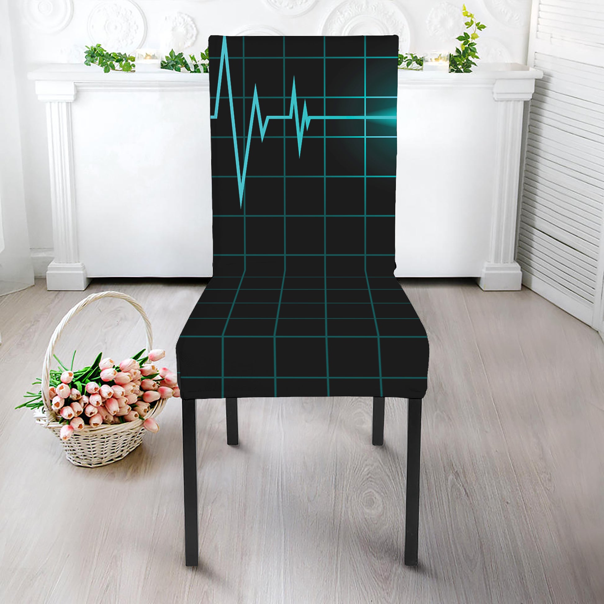 Teal Heartbeat Print Dining Chair Slipcover
