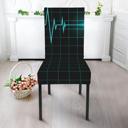 Teal Heartbeat Print Dining Chair Slipcover