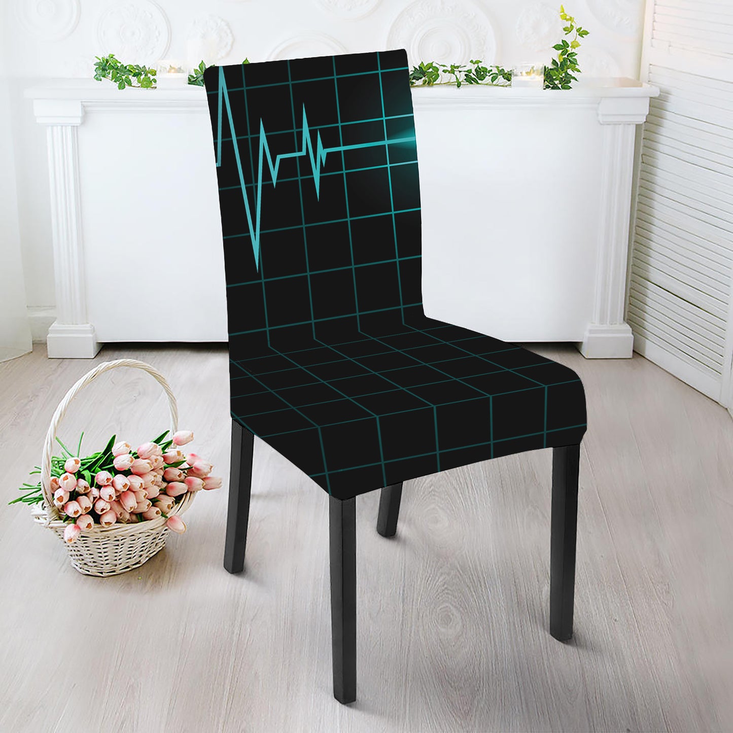 Teal Heartbeat Print Dining Chair Slipcover