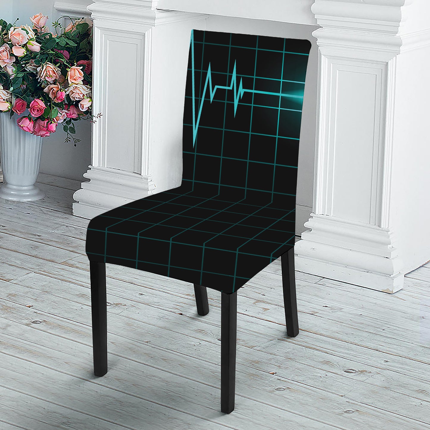 Teal Heartbeat Print Dining Chair Slipcover