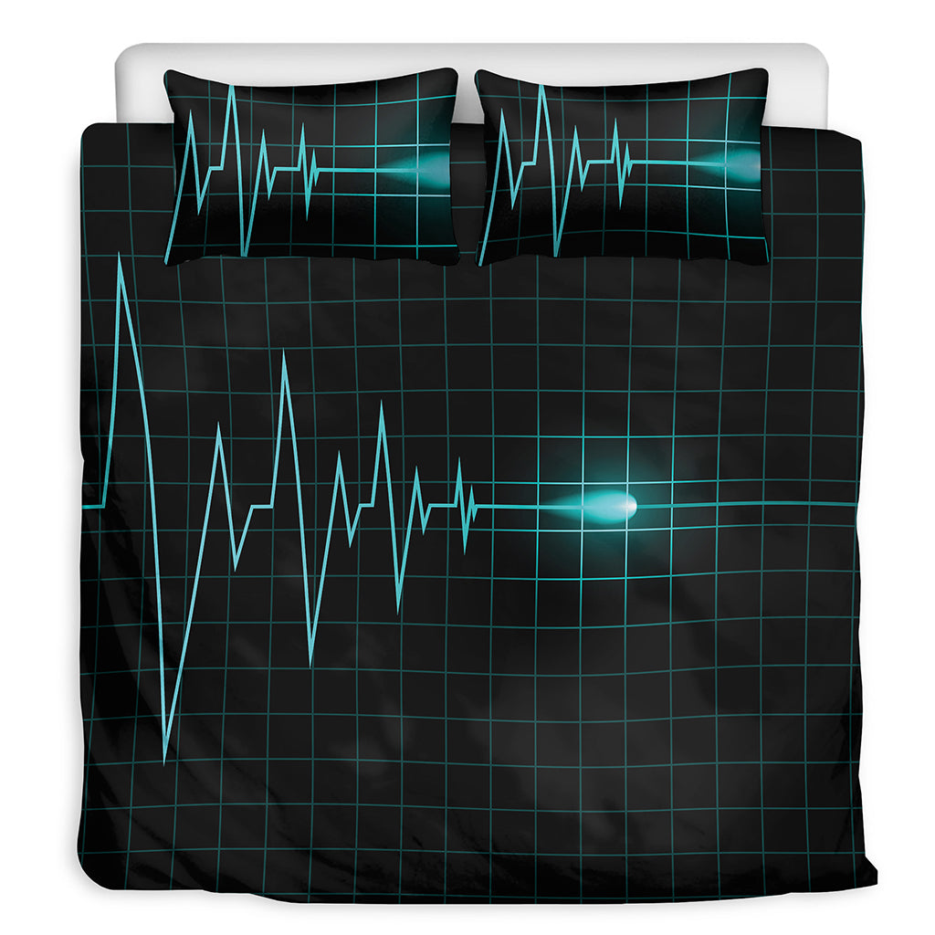 Teal Heartbeat Print Duvet Cover Bedding Set