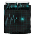 Teal Heartbeat Print Duvet Cover Bedding Set