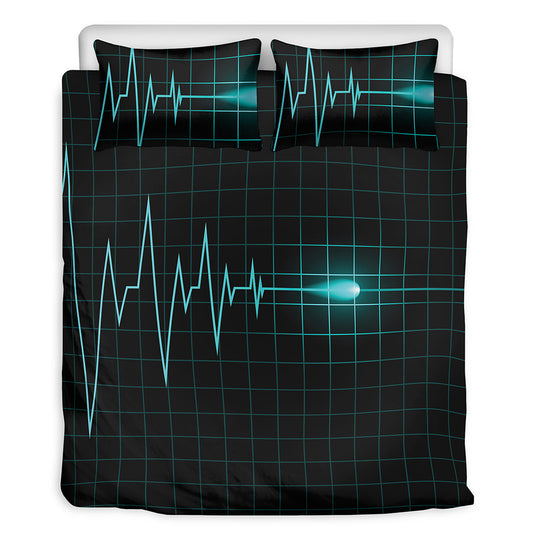 Teal Heartbeat Print Duvet Cover Bedding Set