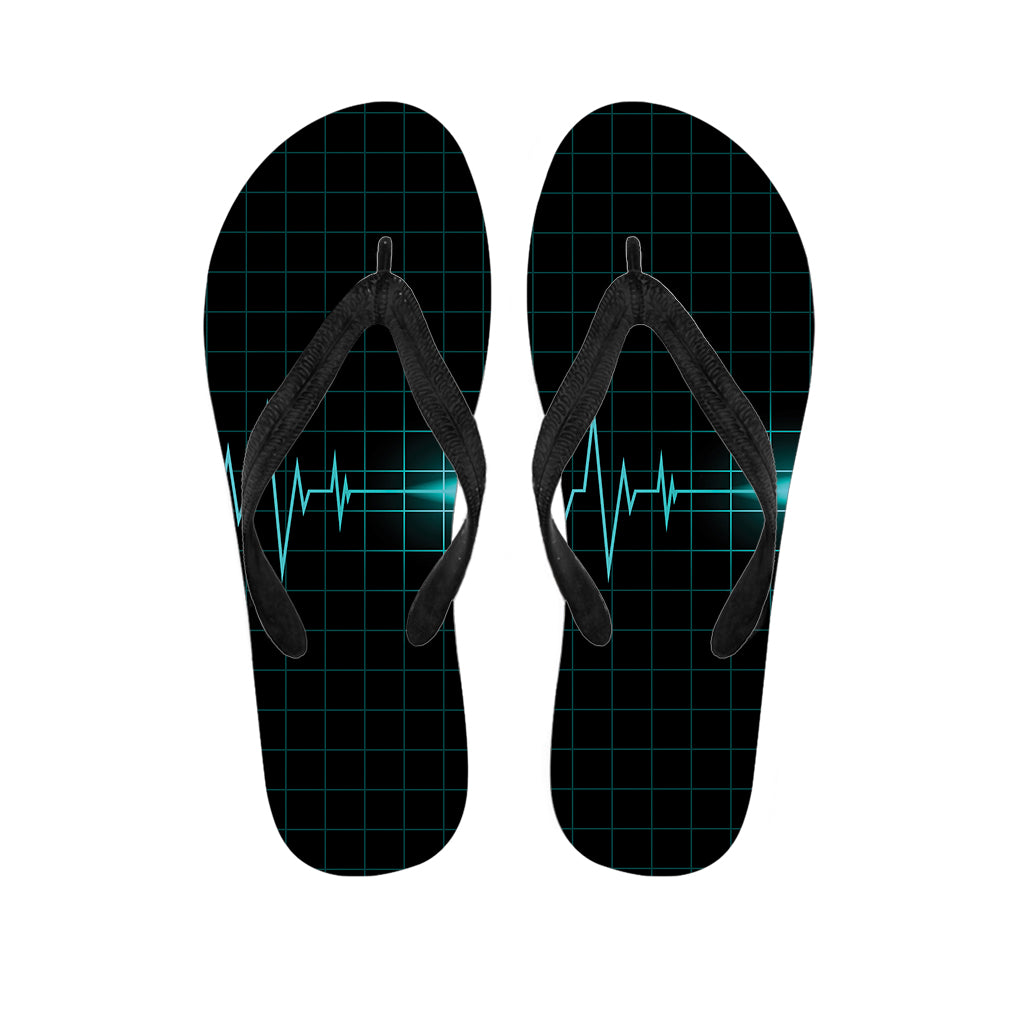 Teal Heartbeat Print Flip Flops