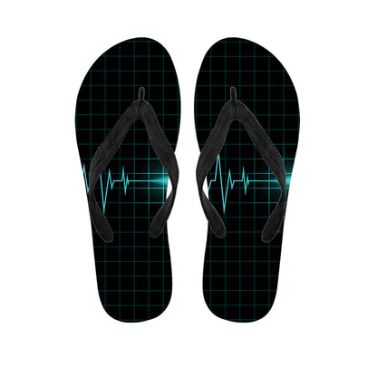 Teal Heartbeat Print Flip Flops