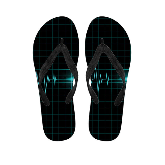 Teal Heartbeat Print Flip Flops