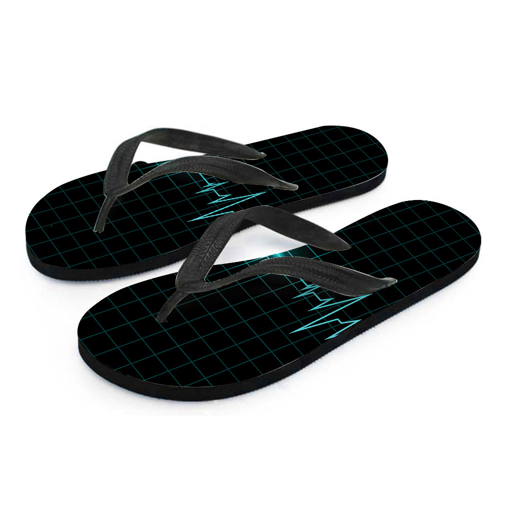 Teal Heartbeat Print Flip Flops