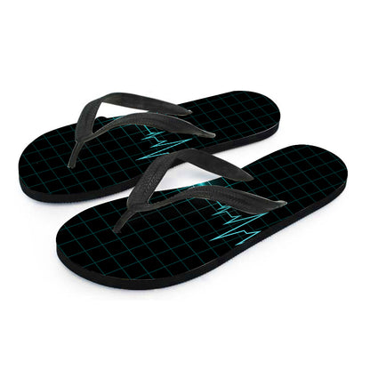 Teal Heartbeat Print Flip Flops