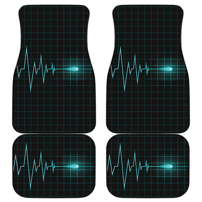 Teal Heartbeat Print Front and Back Car Floor Mats