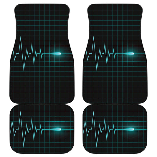 Teal Heartbeat Print Front and Back Car Floor Mats