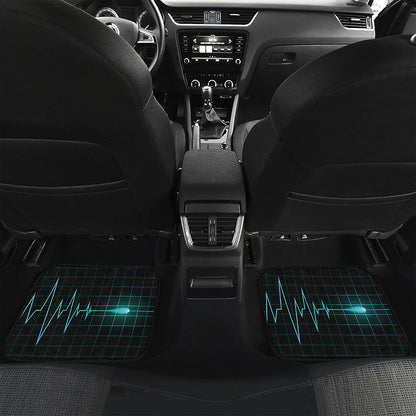 Teal Heartbeat Print Front and Back Car Floor Mats