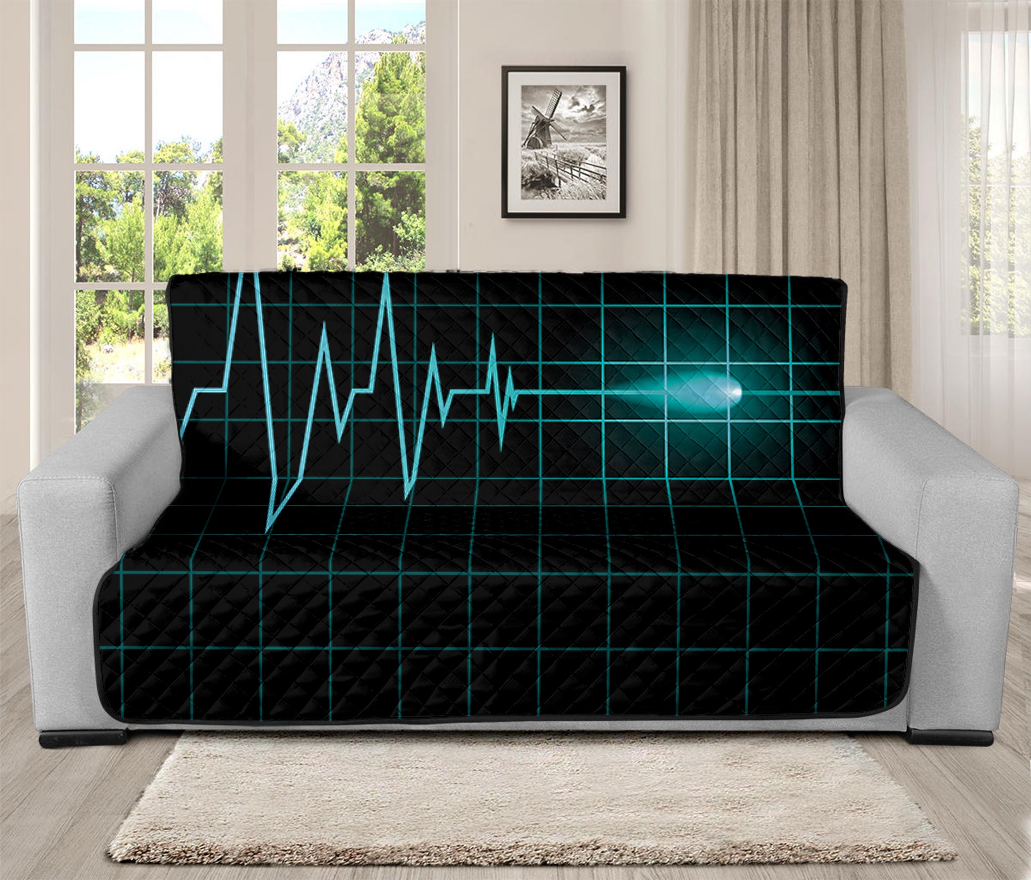 Teal Heartbeat Print Futon Protector