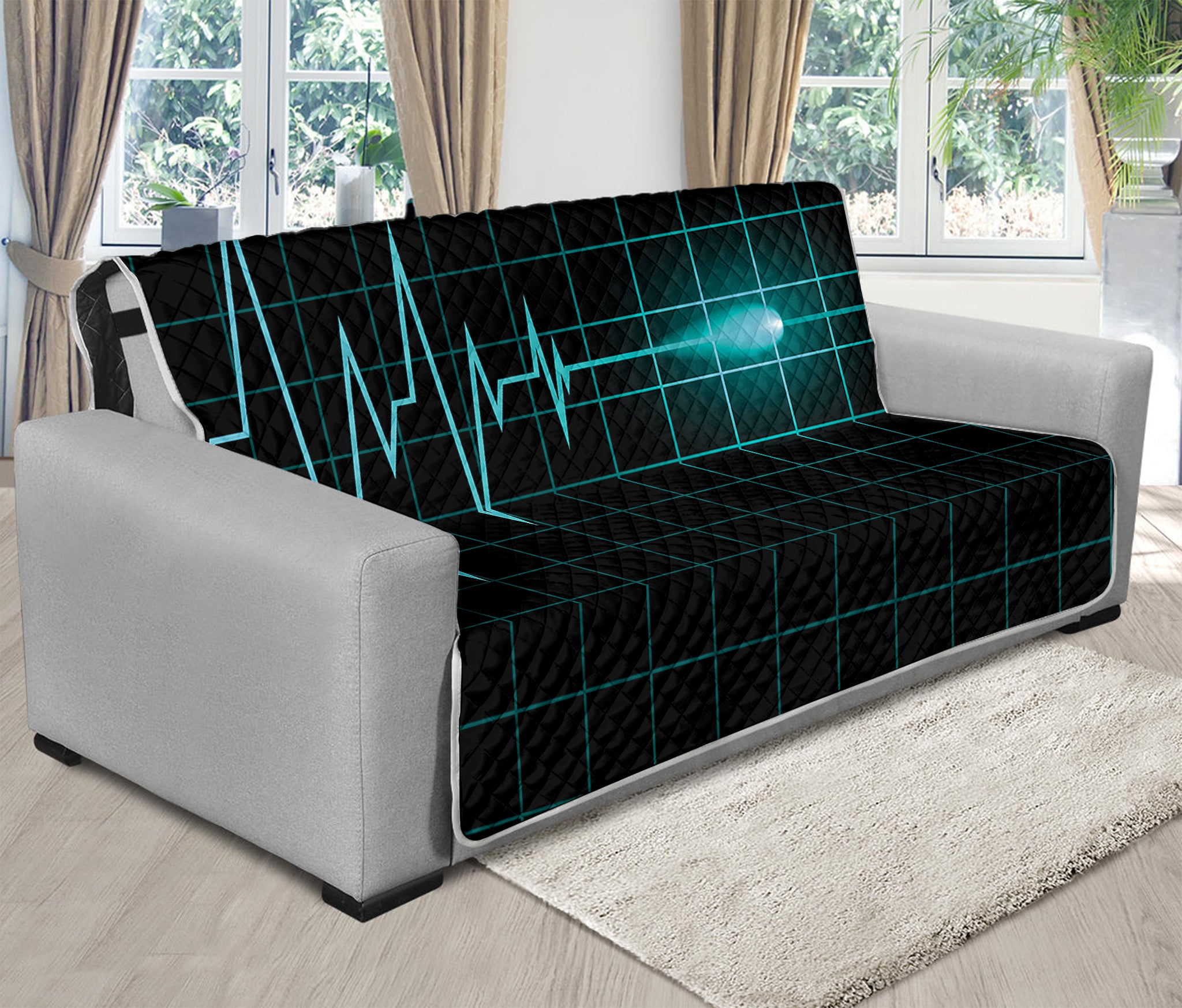 Teal Heartbeat Print Futon Protector