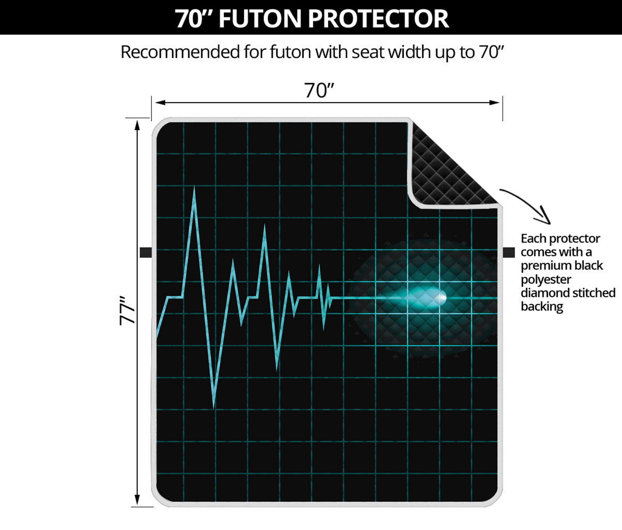 Teal Heartbeat Print Futon Protector