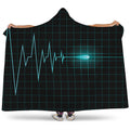 Teal Heartbeat Print Hooded Blanket