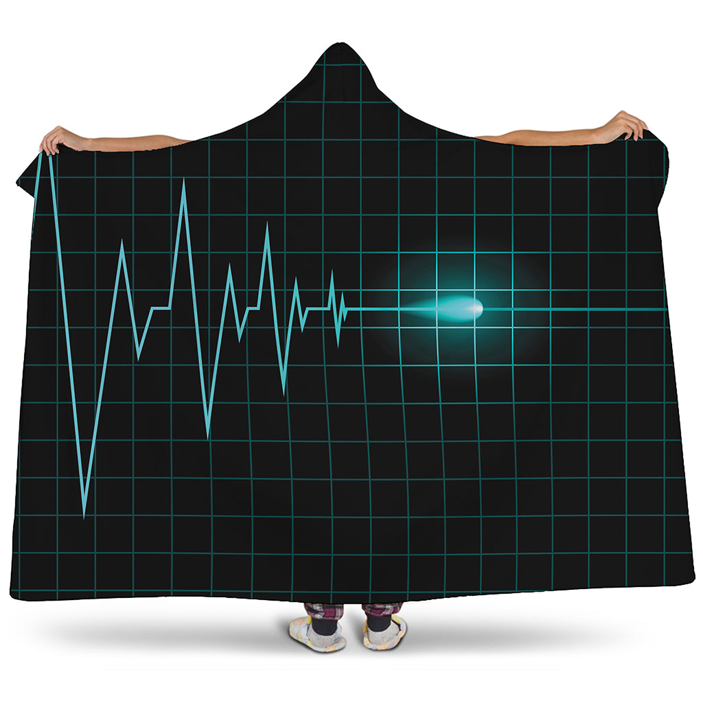 Teal Heartbeat Print Hooded Blanket