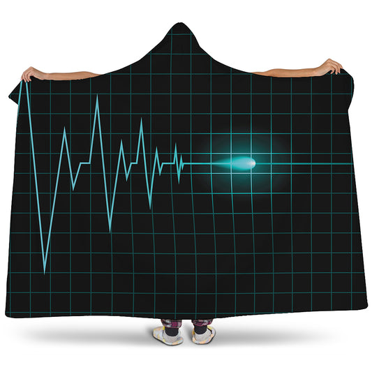 Teal Heartbeat Print Hooded Blanket