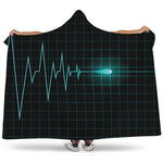 Teal Heartbeat Print Hooded Blanket